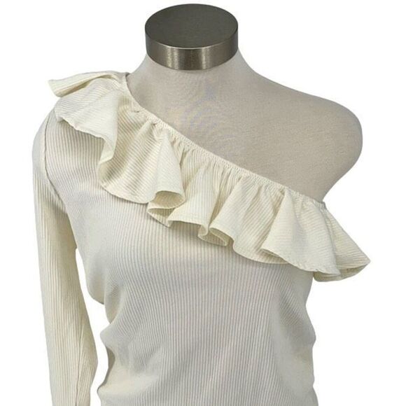 J.Crew‎ Womens Ribbed Ruffled Neck One Shoulder Top Blouse Cream Size Medium NWT - Picture 4 of 9
